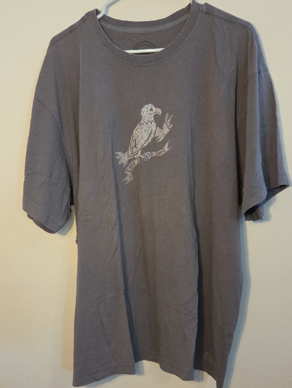 Life Is Good Men's Short Sleeve Tee in Slate Gray with Eagle Graphic, XL